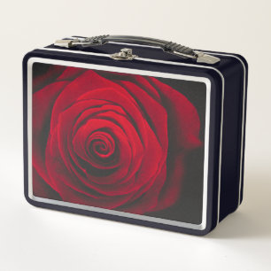 Rote Rose auf schwarzem Hintergrund mit Vintage-Ef Metall Brotdose