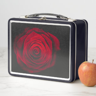 Rote Rose auf schwarzem Hintergrund mit Vintage-Ef Metall Brotdose