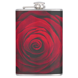 Rote Rose auf schwarzem Hintergrund Vintage-Effekt Flachmann