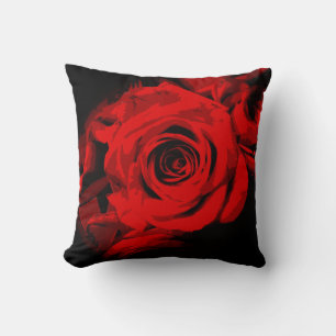 Rote Rose auf schwarzem Wurfkissen Kissen