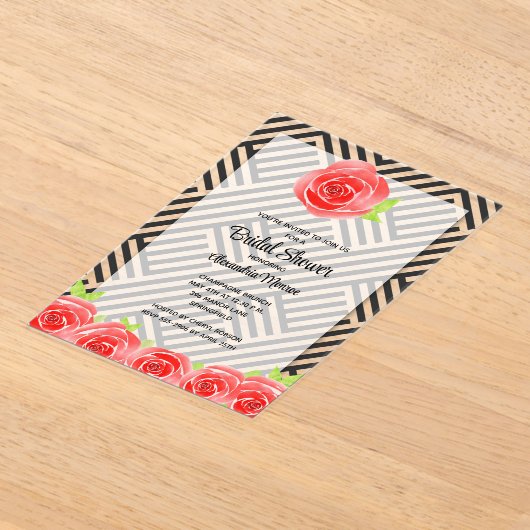 Rote Rose auf Streifen Brautparty Acryleinladungen (Ablage )