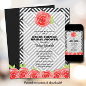 Rote Rose auf Streifen Derby Brautparty Einladung