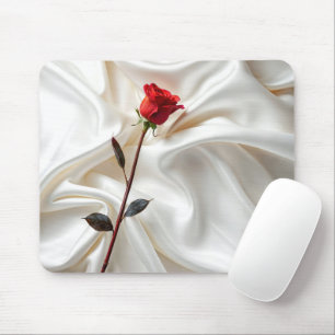 Rote Rose auf weißem Satin Mousepad
