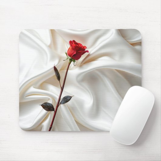 Rote Rose auf weißem Satin Mousepad (Mit Mouse)