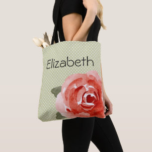 Rote Rose auf weißen und Limonen Polka-Punkten Tasche