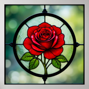 Rote Rose aus Hartglas Poster