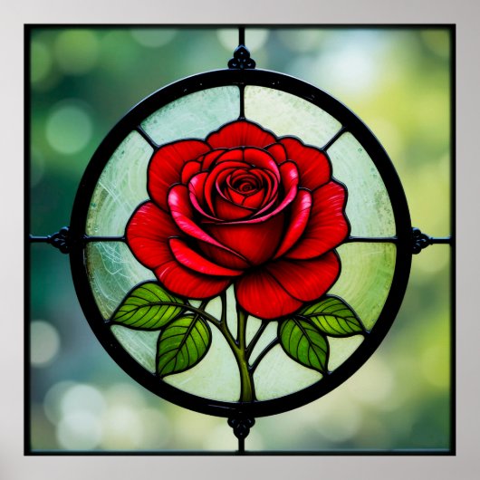 Rote Rose aus Hartglas Poster (Vorne)