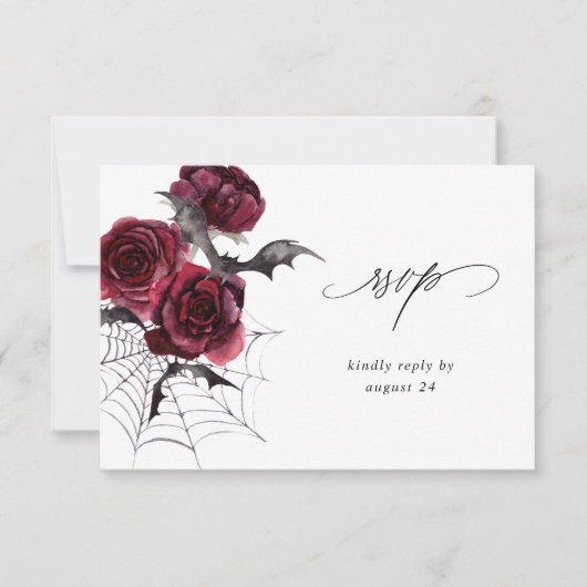 Rote Rose & Bat Halloween-Party w UAWG Weiß RSVP Karte (Vorderseite)