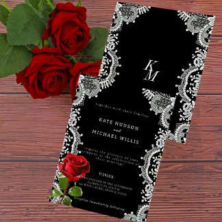Rote Rose Beautiful White Lace Wedding Einladung