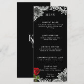 Rote Rose Beautiful White Lace Wedding Menükarte (Vorne/Hinten)