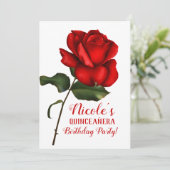 Rote Rose Beauty & Beast Quinceñera Party Einladung (Stehend Vorderseite)