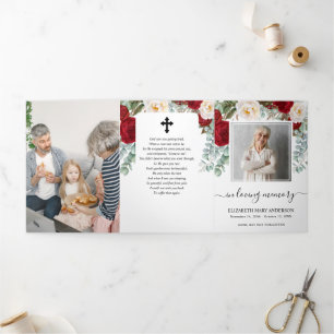 Rote Rose Beerdigung der Wasserfarben-Gedenkstätte Dreifach-gefaltete Programmkarte