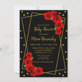 Rote Rose Black and Gold Baby Dusche Einladung (Vorderseite)