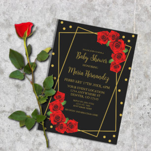 Rote Rose Black and Gold Baby Dusche Einladung