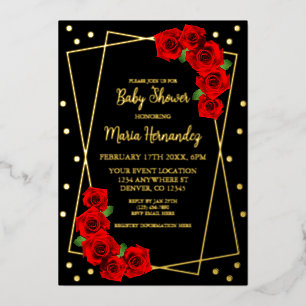 Rote Rose Black and Gold Baby Dusche Folieneinladung