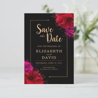 Rote Rose Black and Gold Elegante Save the Date