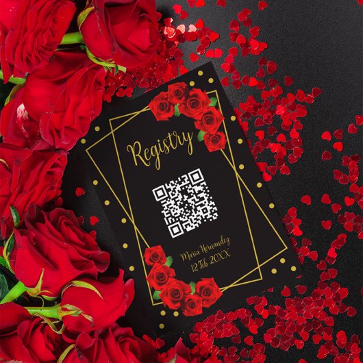 Rote Rose Black and Gold Quinceñera Registrierung Begleitkarte