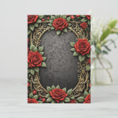 Rote Rose Black Background Custom Floral Wedding Einladung (Stehend Vorderseite)