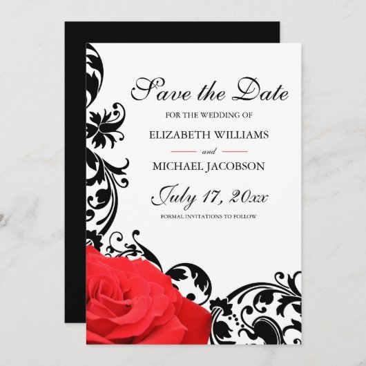 Rote Rose Black Blühe Hochzeit Save The Date (Vorne/Hinten)