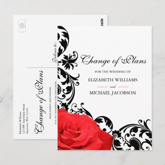 Rote Rose Black Blühe Hochzeitwechsel Postkarte (Vorne/Hinten)