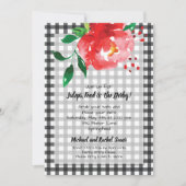 Rote Rose Black Gingham Derby Party Einladungen (Vorderseite)