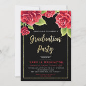 Rote Rose Black Gold Glitzer Foto Graduation Party Einladung (Vorderseite)