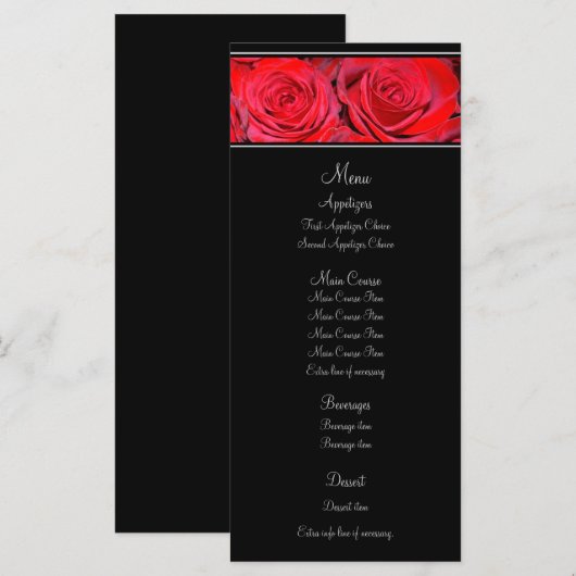 Rote Rose Black Silver Wedding Menu Menükarte (Vorne/Hinten)