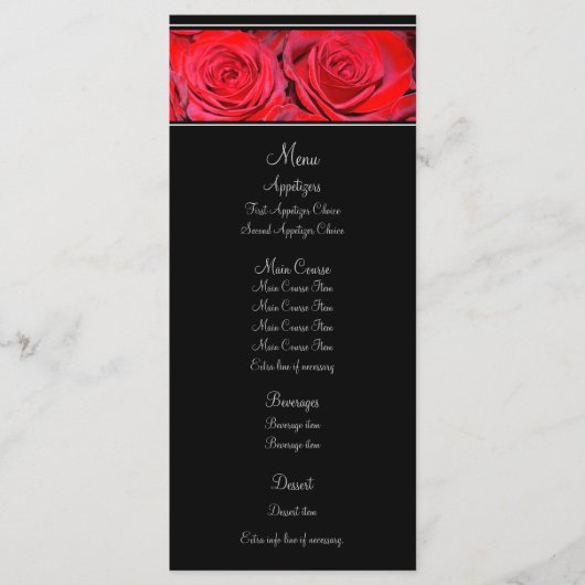 Rote Rose Black Silver Wedding Menu Menükarte (Vorderseite)
