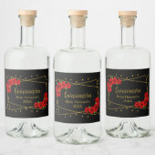 Rote Rose Black und Gold Quinceñera Alkoholflaschenetikett (Flaschen)