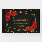 Rote Rose Black und Gold Quinceñera Banner (Horizontal)