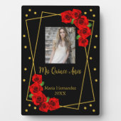 Rote Rose Black und Gold Quinceñera Fotoplatte (Vorderseite)