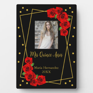 Rote Rose Black und Gold Quinceñera Fotoplatte