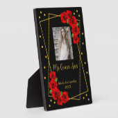 Rote Rose Black und Gold Quinceñera Fotoplatte (Seite)