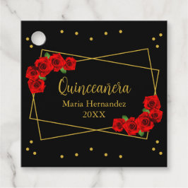 Rote Rose Black und Gold Quinceñera Geschenkanhänger