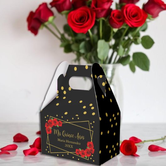 Rote Rose Black und Gold Quinceñera Geschenkschachtel