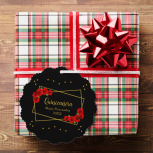 Rote Rose Black und Gold Quinceñera Ornament Karte