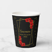 Rote Rose Black und Gold Quinceñera Pappbecher (Vorderseite)