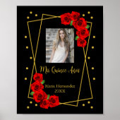 Rote Rose Black und Gold Quinceñera Poster (Vorne)