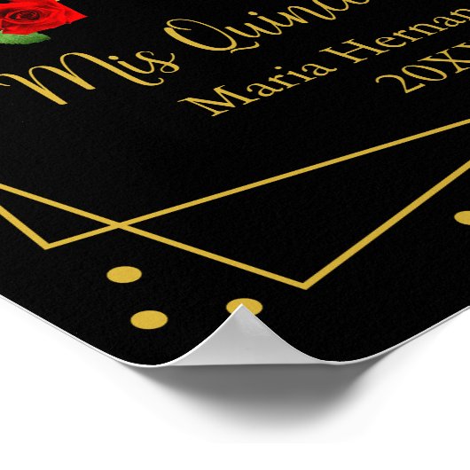Rote Rose Black und Gold Quinceñera Poster (Ecke)