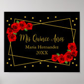 Rote Rose Black und Gold Quinceñera Poster (Vorne)