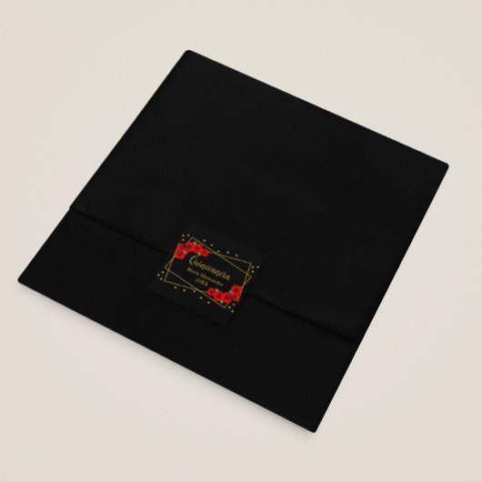 Rote Rose Black und Gold Quinceñera Quadratischer Aufkleber