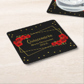 Rote Rose Black und Gold Quinceñera Rechteckiger Pappuntersetzer (angewinkelt)