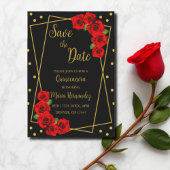 Rote Rose Black und Gold Quinceñera Save The Date