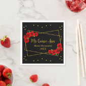Rote Rose Black und Gold Quinceñera Serviette (Beispiel)