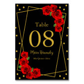 Rote Rose Black und Gold Quinceñera Tischnummer (Vorderseite)
