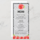 Rote Rose Black & White Stripes Derby Menükarte (Vorne/Hinten)