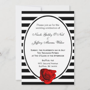 Rote Rose Black & White Stripes Einladung Hochzeit
