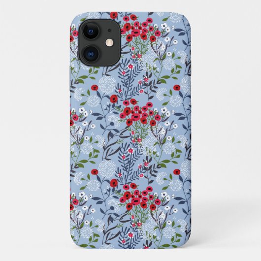 Rote Rose Blauer Weißblümchen Case-Mate iPhone Hülle (Rückseite)
