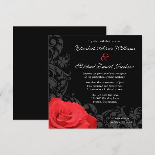 Rote Rose Blüht Hochzeit Einladung (Vorne/Hinten)
