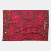 Rote Rose blüht mit Abtropfen - Fotografie Geschirrtuch (Horizontal)